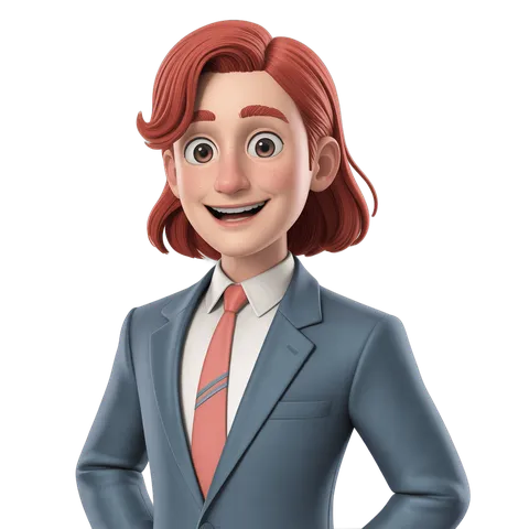 Professional cartoon businessman with red hair smiling in gray suit for presentations and corporate graphics PNG