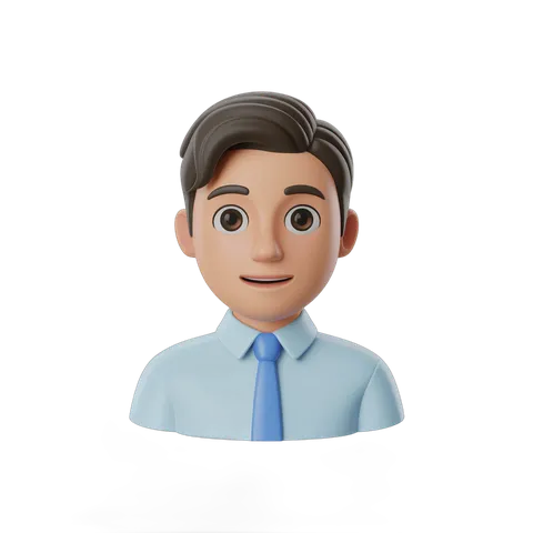 Professional cartoon man in light blue shirt and tie for business presentations and corporate graphics PNG