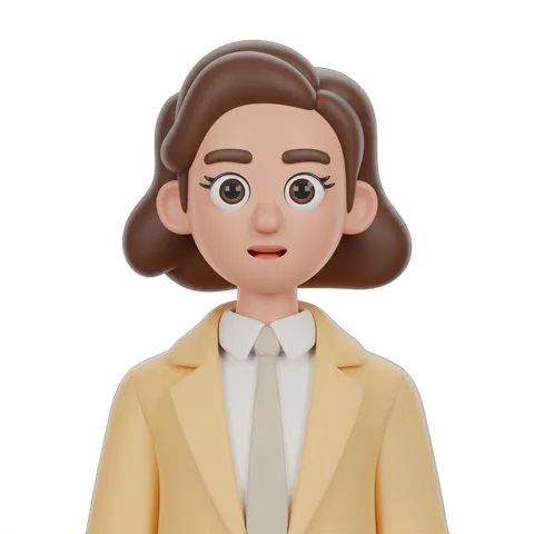 Professional cartoon woman in beige blazer and tie for business presentations and corporate graphics PNG