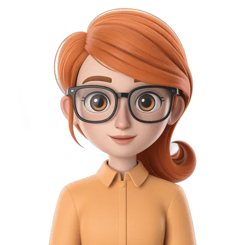 Professional cartoon woman with glasses for business presentations and educational materials PNG