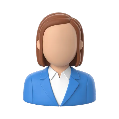 Professional female business avatar icon with blue blazer for corporate presentations and websites PNG