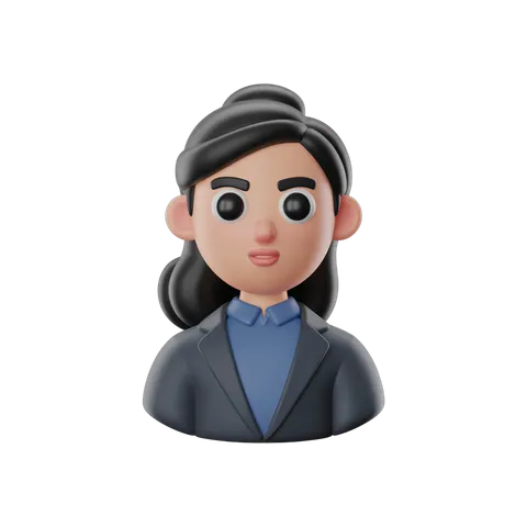 Professional female business avatar with dark hair in suit for corporate presentations and branding PNG