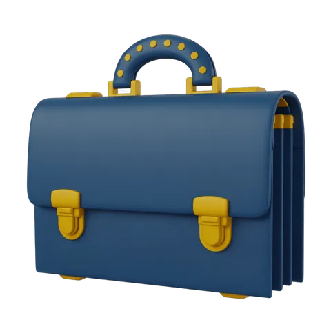 Professional navy blue briefcase with gold accents isolated clipart for business presentations and corporate designs PNG