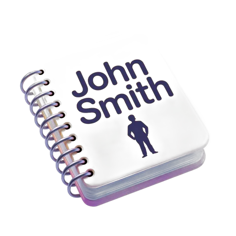Professional spiral notebook cover with name and silhouette graphic for business branding PNG
