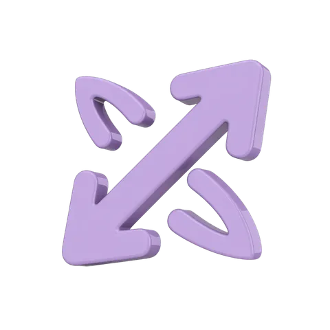 Purple 3d clipart arrows pointing up and down for user interface design and app icons PNG