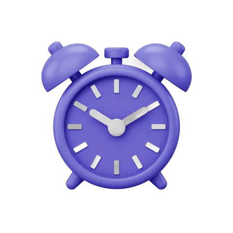 Purple alarm clock illustration for productivity timers and reminders in presentations and designs PNG