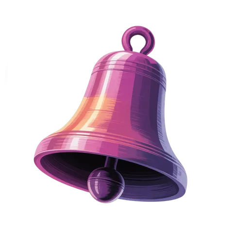 Purple metallic bell graphic element for notifications alerts and holiday decorations PNG