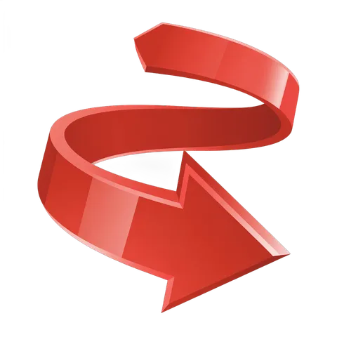 Red 3d curved arrow graphic element for presentations and web design with transparent background PNG