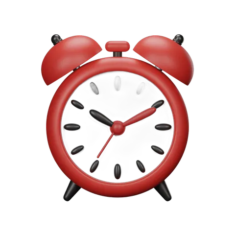 Red alarm clock illustration for time management and productivity graphics PNG