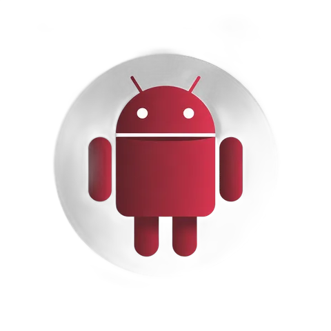 Red android robot mascot icon for mobile app branding and digital marketing materials PNG