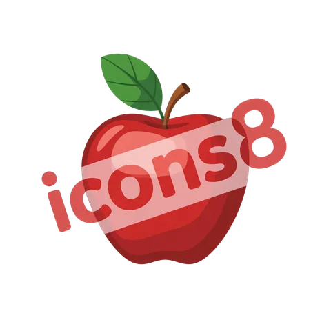 Red apple logo icon with icons8 watermark for branding and digital design projects PNG