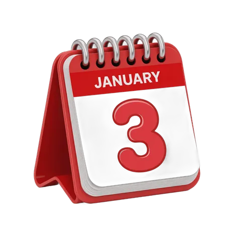 Red calendar page showing January third for planning and event scheduling designs PNG