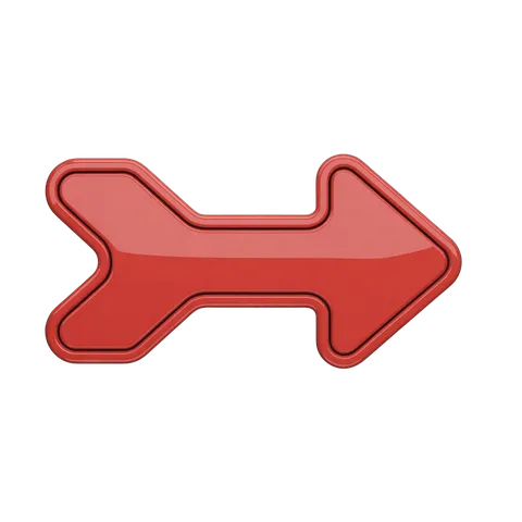 Red glossy directional arrow graphic element for presentations and web design PNG