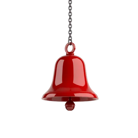Red isolated bell clipart graphic element for notifications alerts and holiday decorations PNG
