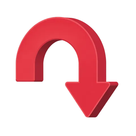 Red isolated download arrow icon for website buttons and app interfaces with transparent background PNG