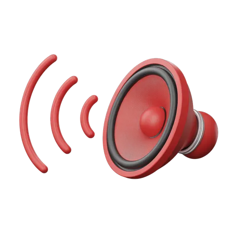 Red isolated speaker icon with sound waves for presentations and apps PNG