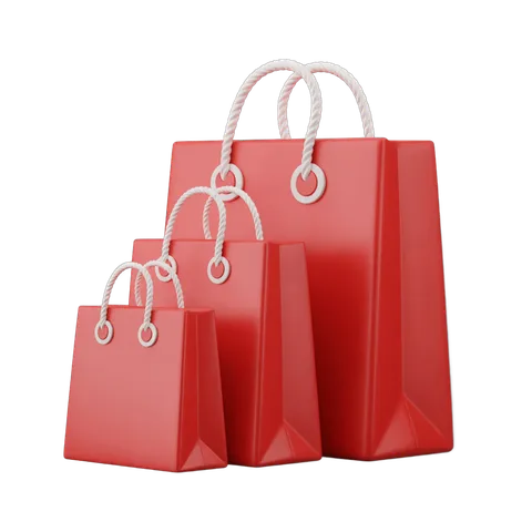 Red shopping bags set with rope handles for holiday promotions and retail marketing designs PNG