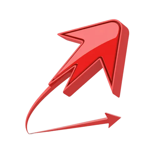 Red upward and circular arrow graphic element for presentations business growth marketing PNG