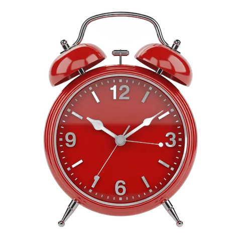 Red vintage alarm clock with two bells isolated on transparent background for graphic design PNG