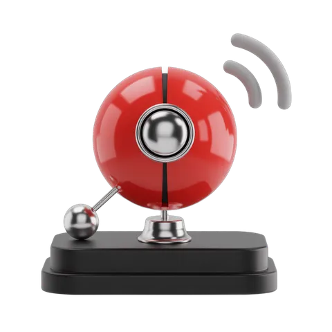 Red wireless notification bell icon with signal waves isolated clipart graphic element PNG