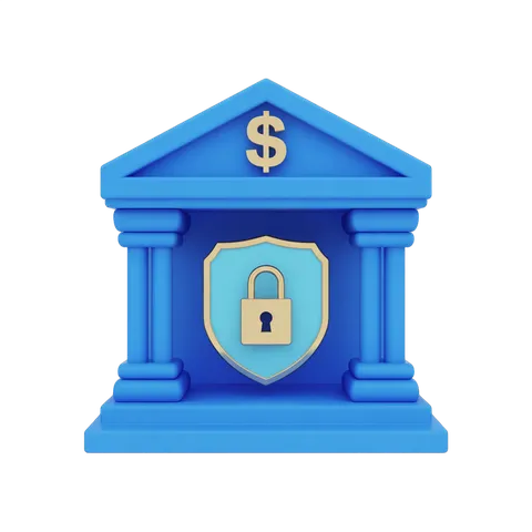 Secure financial transaction building with dollar sign and lock shield icon for business presentations PNG