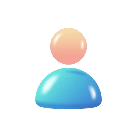 Simple cartoon person icon with peach head and blue body for user profiles and app interfaces PNG