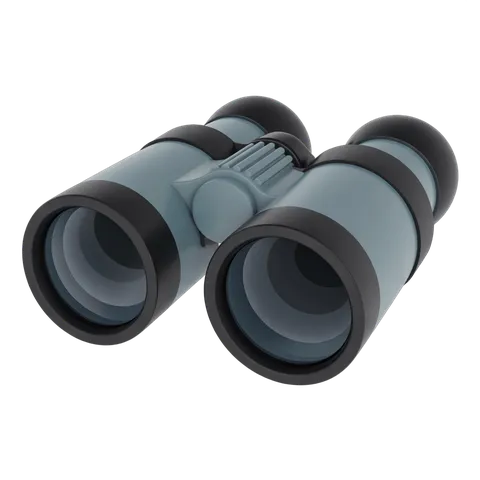 Sleek black and gray binoculars clipart for outdoor adventure and wildlife observation graphics PNG