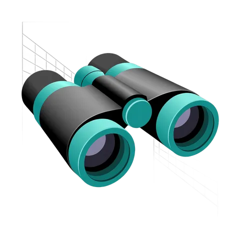 Sleek black and teal binoculars clipart for travel adventure and outdoor exploration graphics PNG