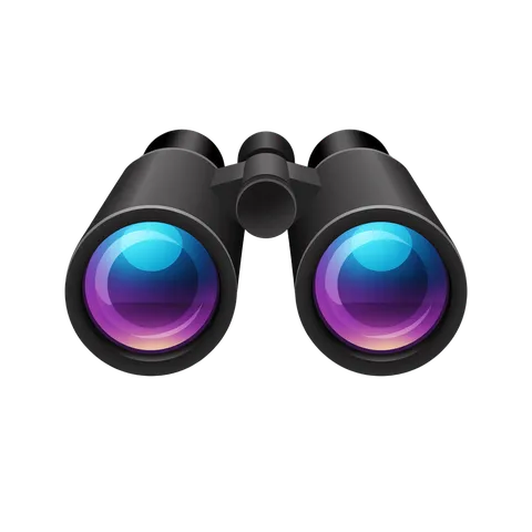 Sleek black binoculars with colorful lenses for outdoor adventure and nature exploration PNG