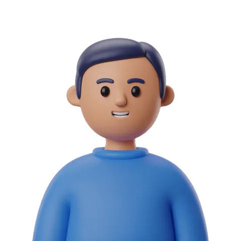Smiling cartoon man with short hair in blue sweater for digital illustrations and branding PNG
