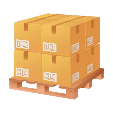 Stacked cardboard boxes on wooden pallet ready for shipping and logistics operations PNG