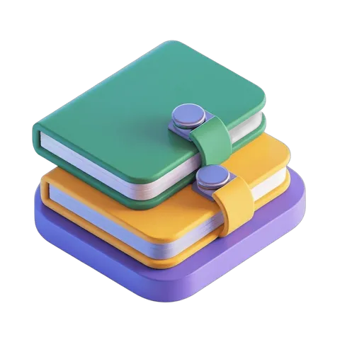 Stacked colorful notebooks with elastic bands for education marketing and stationery design PNG