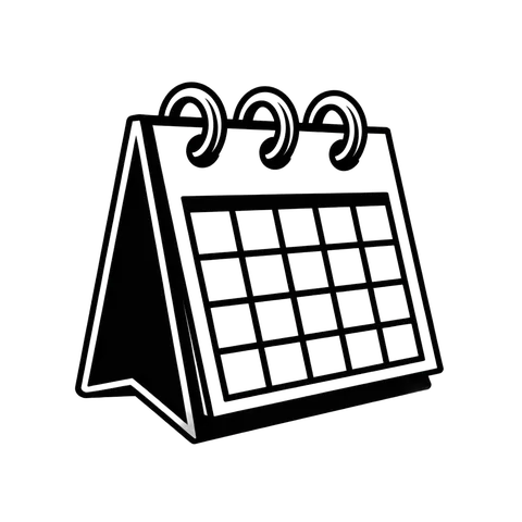 Standing black and white calendar clipart for planning and scheduling designs PNG