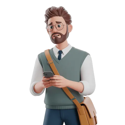 Surprised man in casual business outfit checking smartphone for urgent message or news PNG