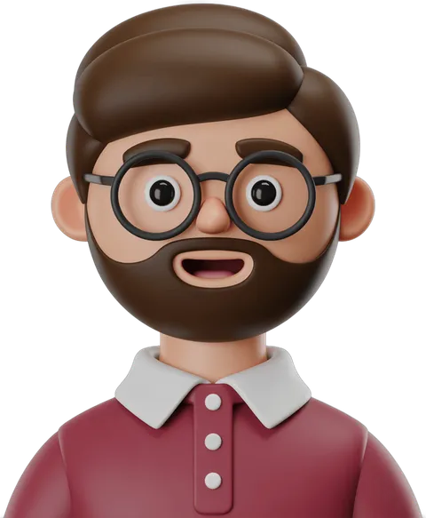 Surprised man with glasses and beard in pink polo shirt isolated clipart graphic element PNG