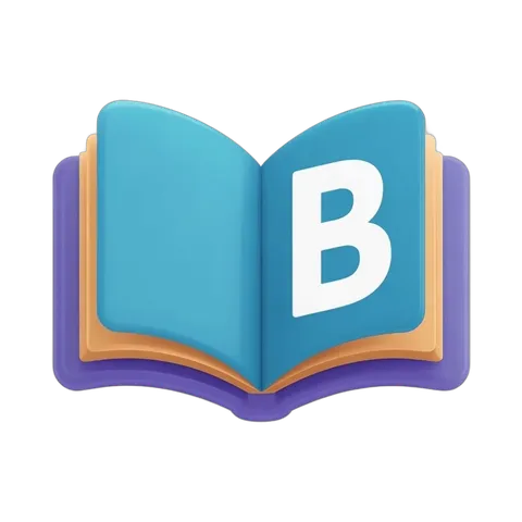 Teal open book icon with large white letter B for educational branding and alphabet learning materials PNG