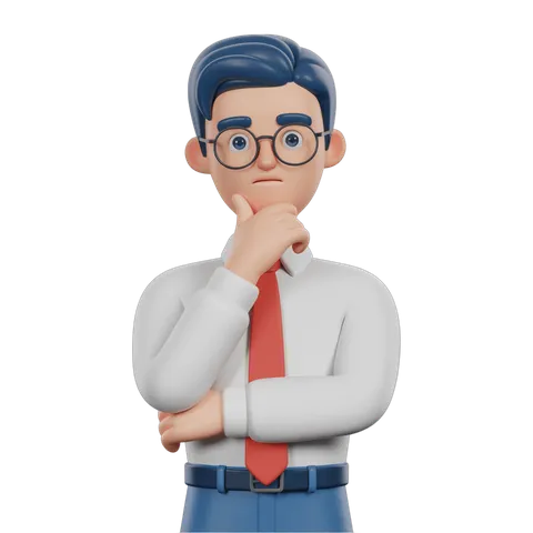 Thoughtful businessman in glasses pondering with arms crossed for presentations and corporate graphics PNG