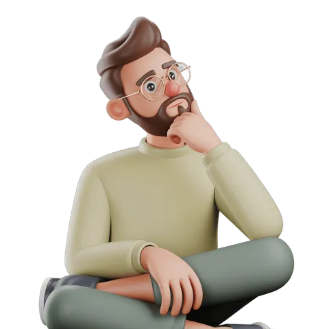 Thoughtful man with glasses sitting in deep contemplation for business presentations and creative projects PNG