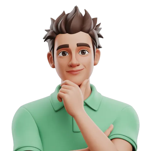Thoughtful young man in green polo shirt posing with chin resting on hand for business presentations and branding PNG