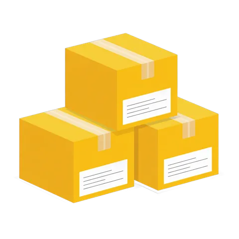Three identical yellow delivery boxes stacked for ecommerce shipping illustration PNG