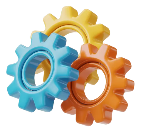 Three interlocking colorful gears graphic element for business teamwork and collaboration design PNG