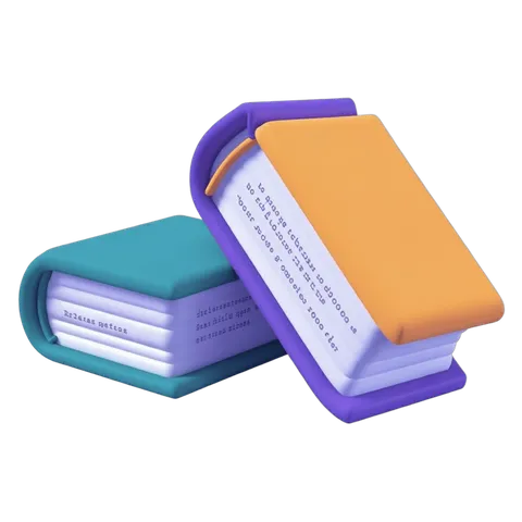 Two colorful open and closed books with text labels for educational or office presentation designs PNG
