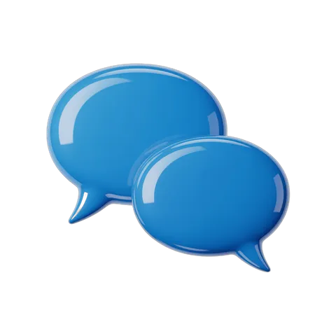 Two glossy blue speech bubbles graphic element for communication design projects PNG