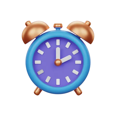 Vibrant 3d alarm clock illustration with golden bells for time management presentations and digital designs PNG