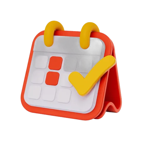 Vibrant 3d cartoon calendar clipart with checkmark for task completion and scheduling PNG