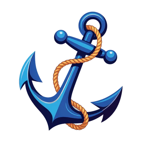 Vibrant cartoon anchor graphic element with rope for nautical themes and maritime branding PNG