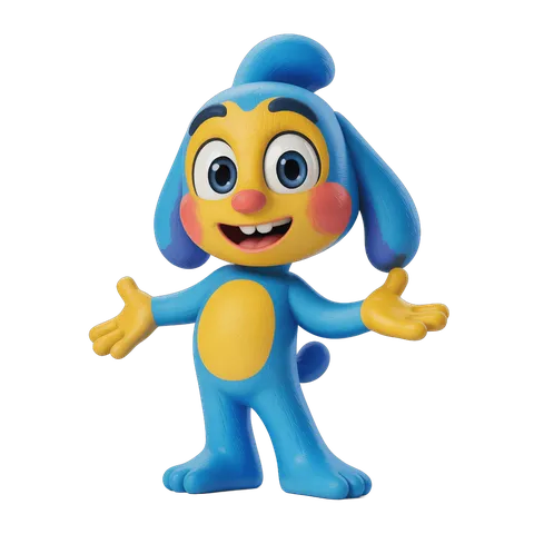 Vibrant cartoon dog character with arms outstretched for cheerful greeting designs PNG