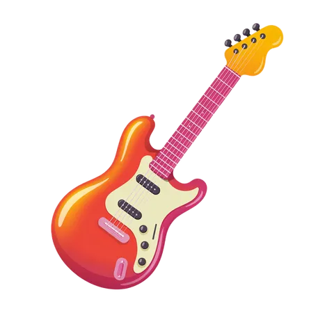 Vibrant cartoon electric guitar graphic for music education and website design PNG