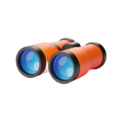 Vibrant orange binoculars clipart for travel adventure and outdoor exploration graphics PNG