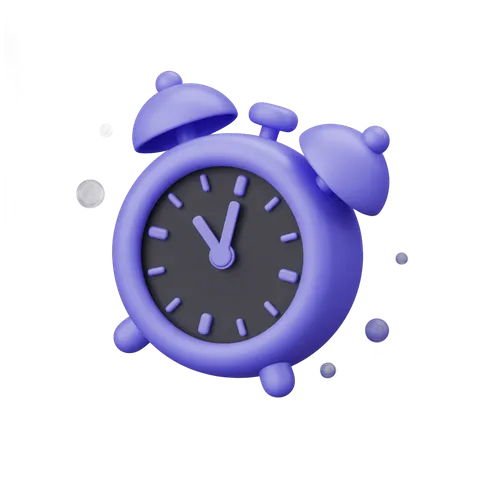 Vibrant purple alarm clock illustration with water splash effect for time management and productivity designs PNG